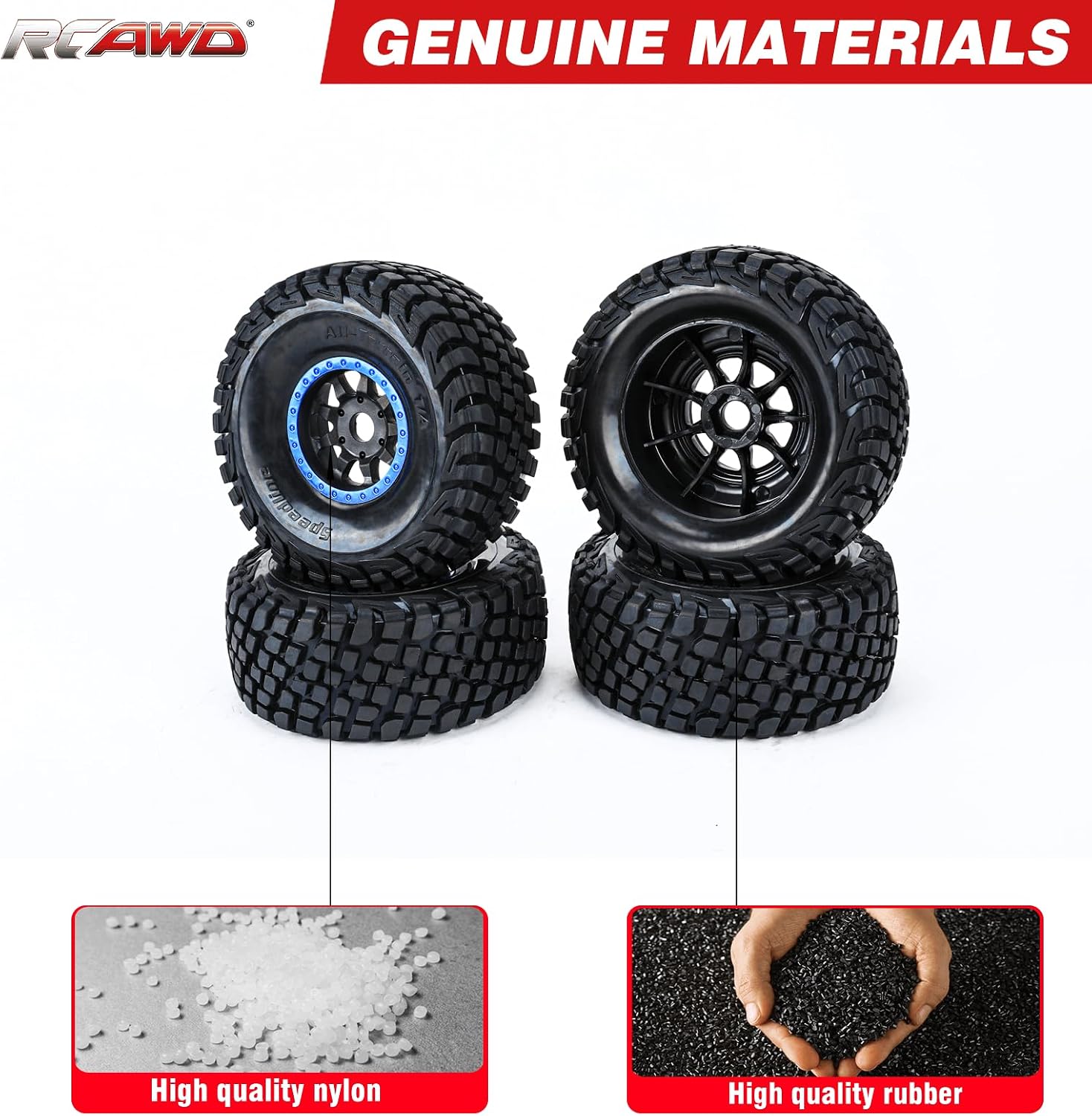RCAWD Pre-Glued RC Hobby Wheel and Tires for ARRMA Mojave 6S & for Traxxas UDR Unlimited Desert Racer Upgrades, 1/7 Rubber Nylon Foam Inserts Parts #ARA550065, #ARA550069#8474X #8474 Blue