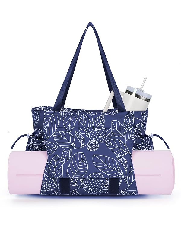 sportsnew Yoga Mat Bag Tote Yoga Gym Bag For Women Men with Waterproof Wet Pocket, Navy Blue Leaves by sportsnew - Used condition - US$20.29