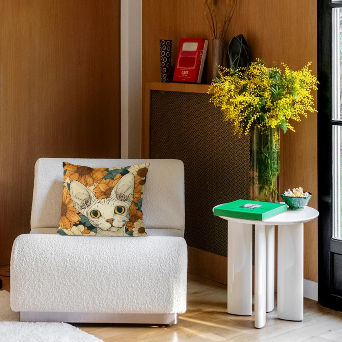 Spring Animal Floral Sphynx-Cat Pillow Covers 28x28 Inch Set of 2 Flowers Throw Pillow Case Spring Cushion Case for Home Sofa Living Room