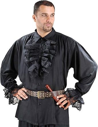 ThePirateDressing Medieval Poets Pirate John Calles Renaissance Costume Shirt Gothic Bard Tavern Cosplay Top for Men C1090-Black-XX-Large
