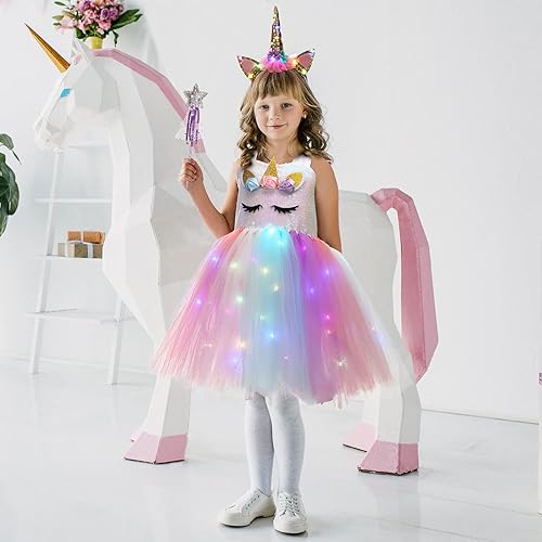 Miniatura 6 de Girls Unicorn Tutu Costumes Dress Light Up Unicorn LED Headband Princess Birthday Dress Up Clothes Girl Gift