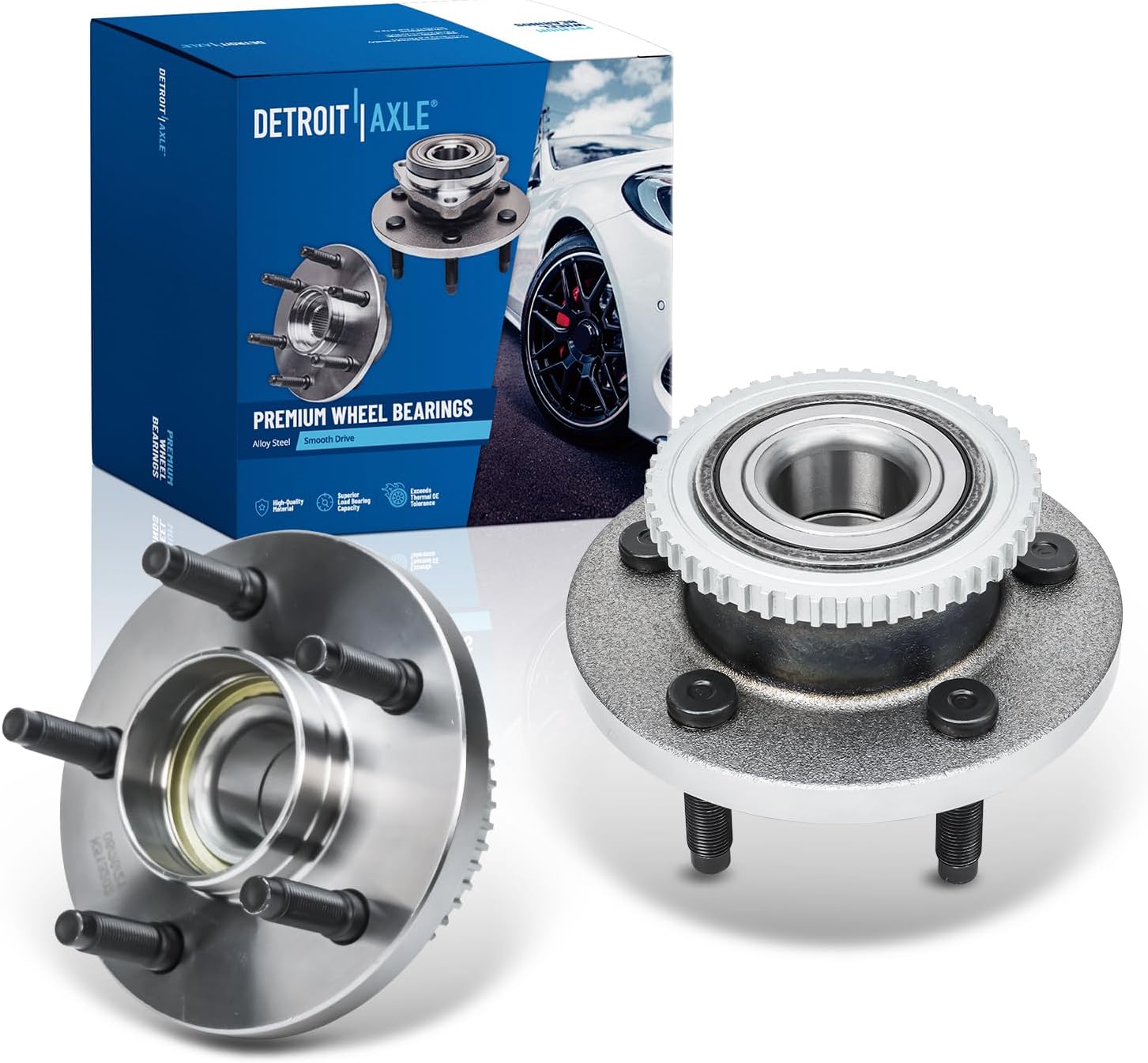 Detroit Axle - Front Wheel Bearing Hub Assembly Replacement for 1997-2002 Ford Crown Victoria Lincoln Town Car Mercury Grand Marquis w/ABS - 2pc Set