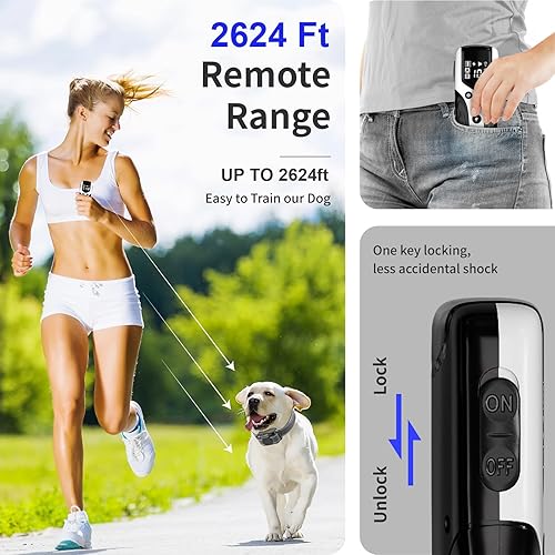 Miniatura 7 de Collares de choque impermeables para perro con alcance remoto de 1640 pies, 3 modos de entrenamiento, pitido, vibración y choque, collar eléctrico