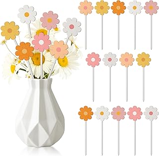 TICIAGA Boho Daisy Wooden Picks - 14PCS Spring Flower Wooden Decorative Pick for Home Vase Filler Boho Colorful Daisy Floral Picks for Flower Arrangements Summer Theme Farmhouse Decorations for Home