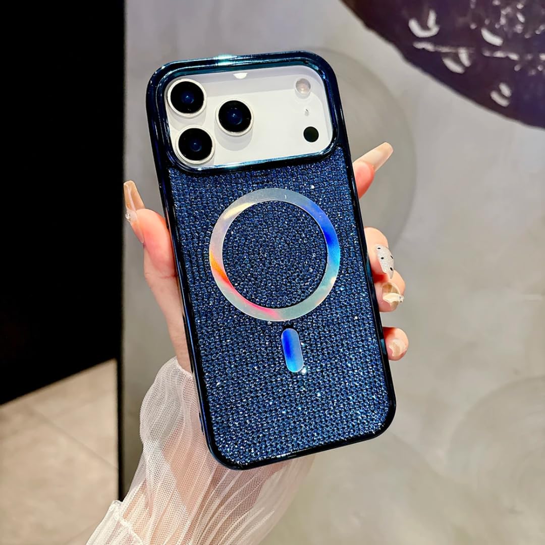 Luksusowe etui magnetyczne z brokatowym cekinowym wykończeniem do iPhone'a 17 (do iPhone'a 17/granatowe)