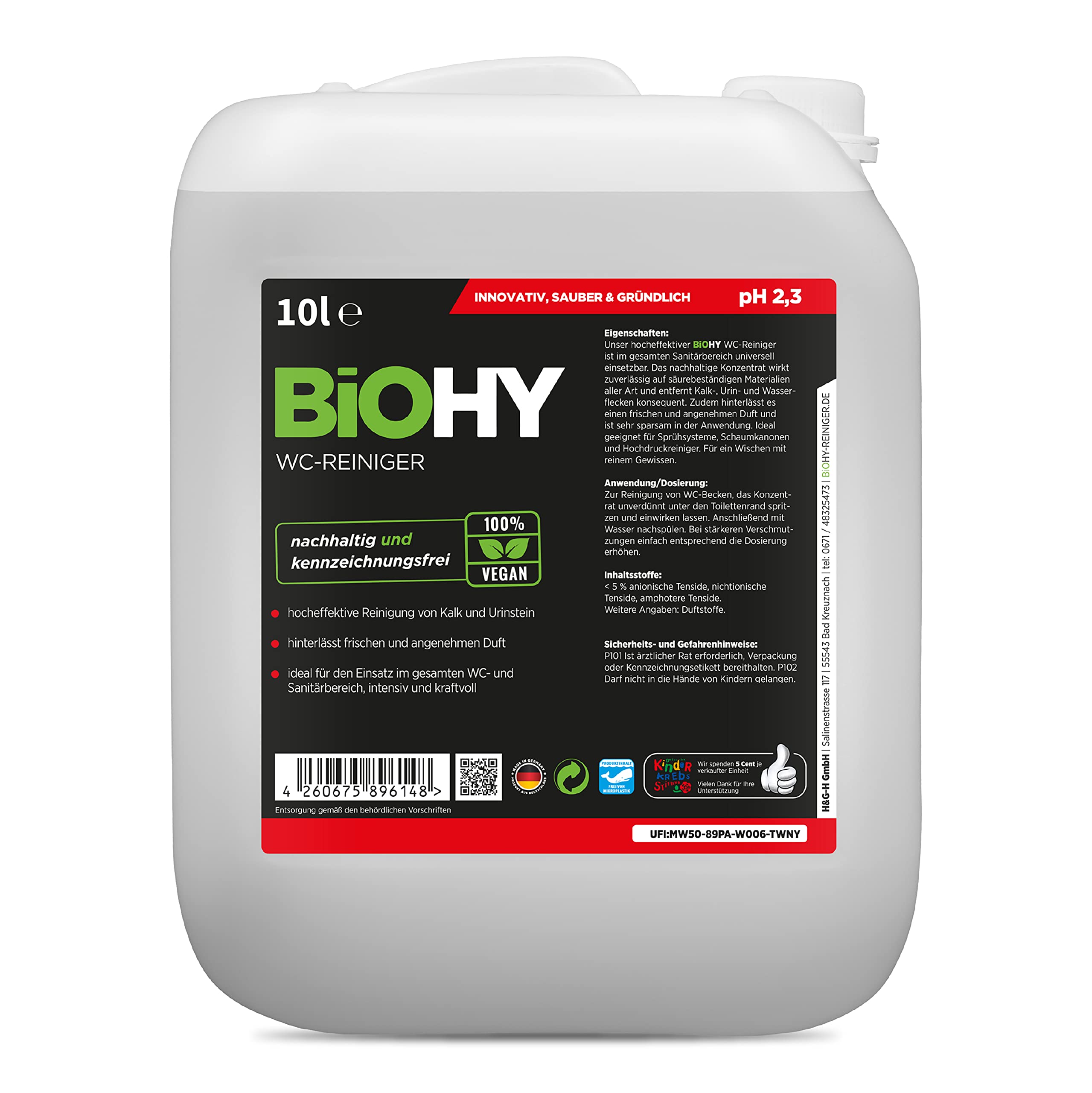 BIOHY Juego de limpieza de sanitarios y inodoros, bidón de 10 litros, eliminador de piedras de orina ecológico extrafuerte, limpiador de inodoro concentrado, gel de limpieza, aroma higiénico y fresco