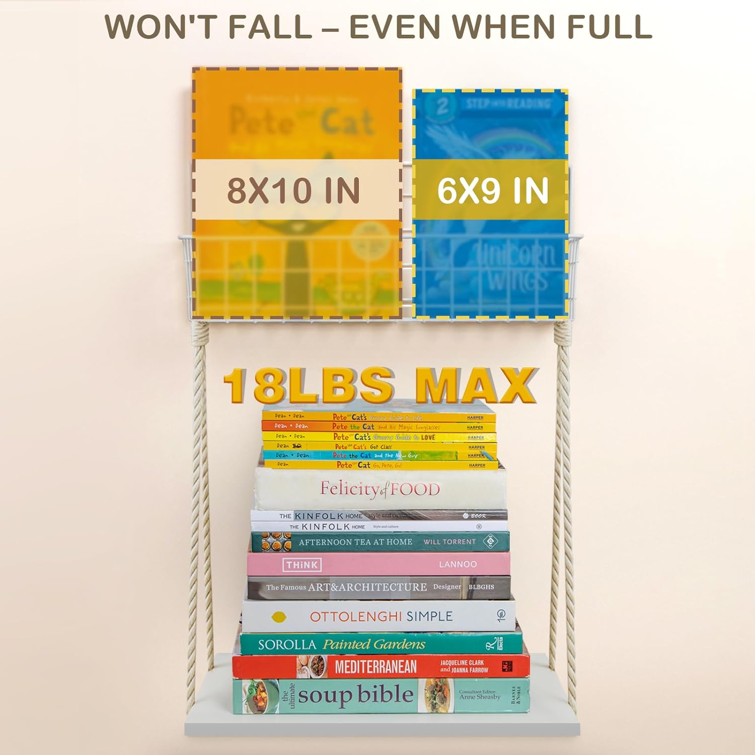 PUERSI 6-Pack Wall Mounted Bookshelf for Kids Rooms, Metal Nursery Shelves for Wall, Floating Book Shelves for Baby Boys Girls Bedroom Decor and Storage, White