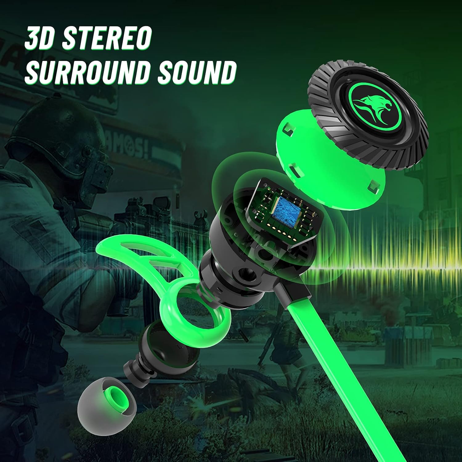 BlueFire Gaming Headset with Microphone, Detachable Dual Microphone Noise Reduction Circuit in Ears Headphones(Green)