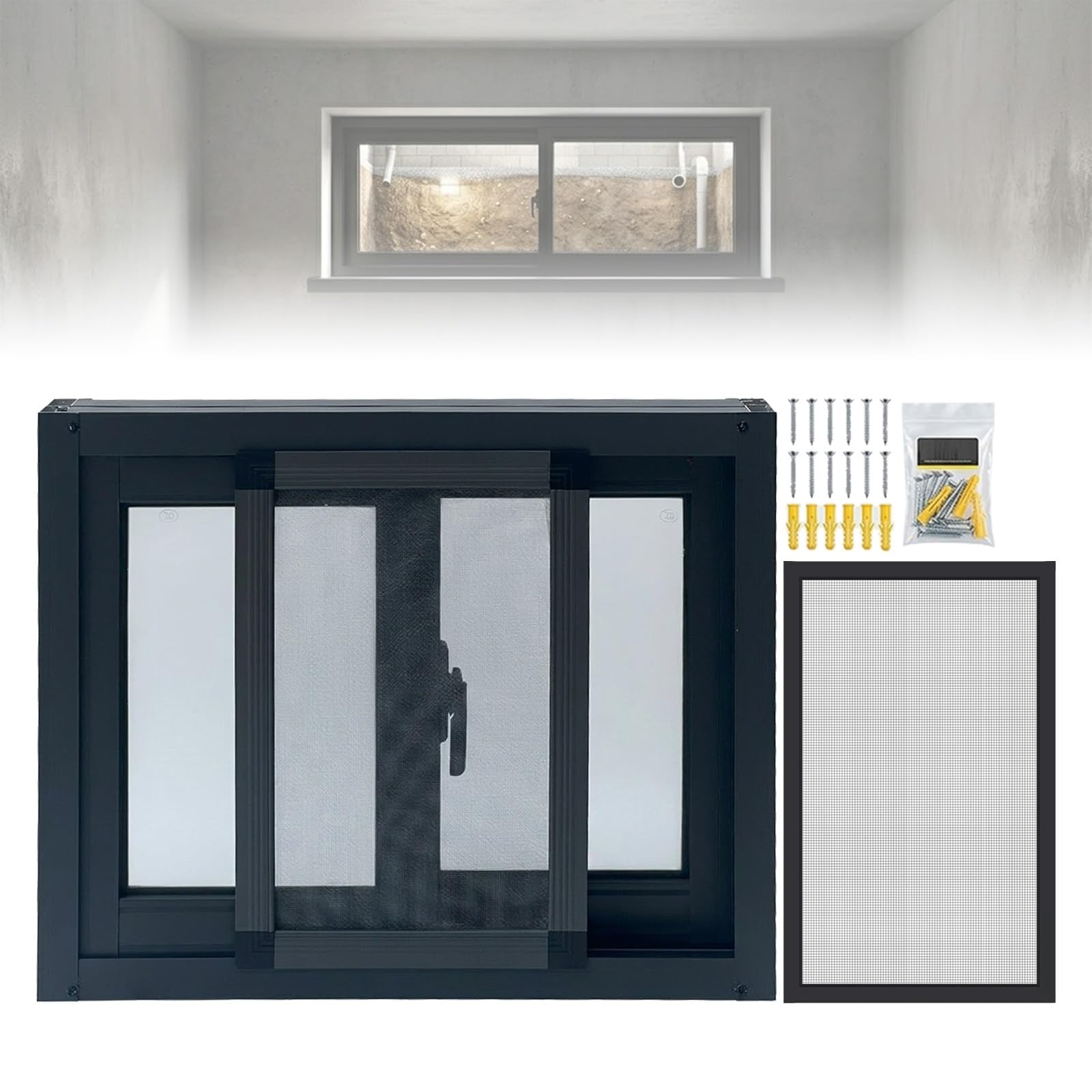Ventana corredera de aluminio para baño de 69x58 cm que elimina la humedad y los mosquitos