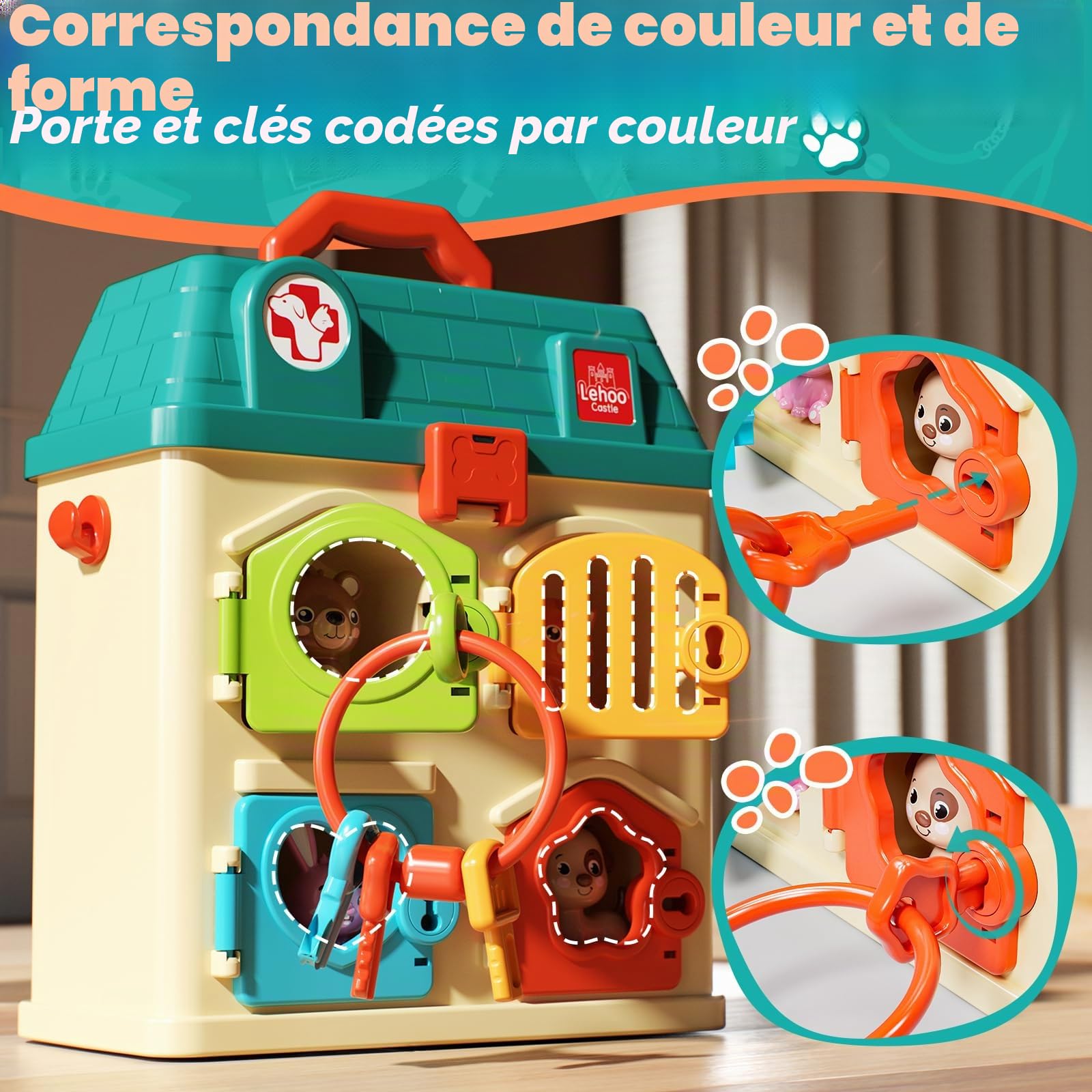 Lehoo Castle Malette Docteur Enfants, Veterinaire Enfant, Docteur avec Lumière et Son, Jouet Fille 3 Ans, Cadeau Enfant 3 Ans