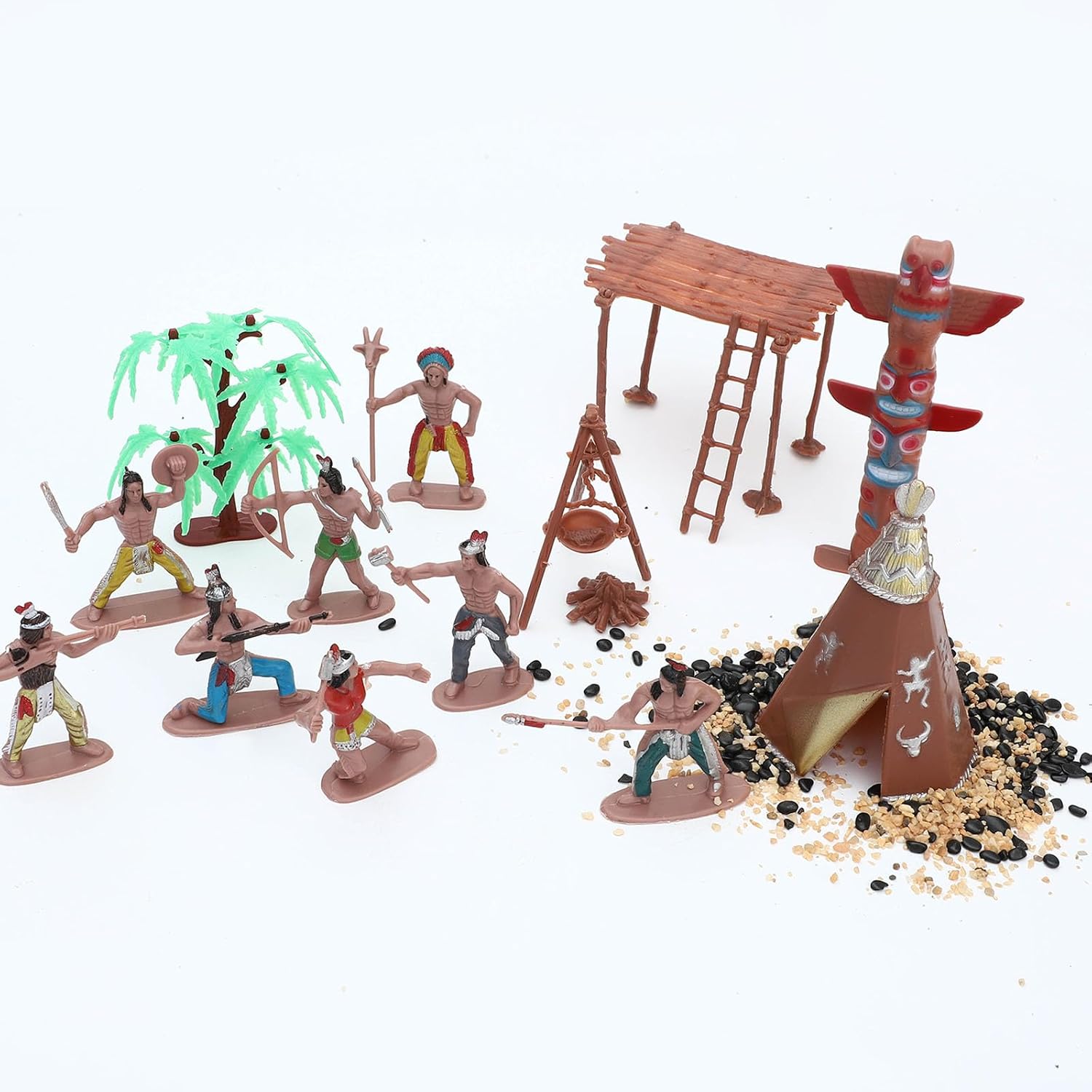 ONEST 34 Pieces Native American Figurines Indian Figurines Indians Historical Plastic Action Figures for Projects Decoration Birthday Gift Dollhouse Cake Toppers