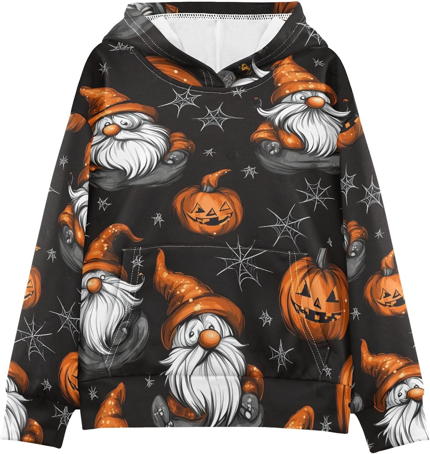 ZZXXB Gnome Pumpkin Kids Sweatshirts Boys Girls Hooded Kangaroo Pocket Pullover Tops XS-XXL