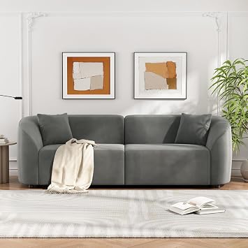 KEVINSPACE 87.5" W Sofa Curved ModernSofa Couch Sofas for Living RoomSofa para Sala Modernos Oversized 2 SeaterSofa Upholstered Couch Chair Reading Loveseat Home Rest Grey Velvet