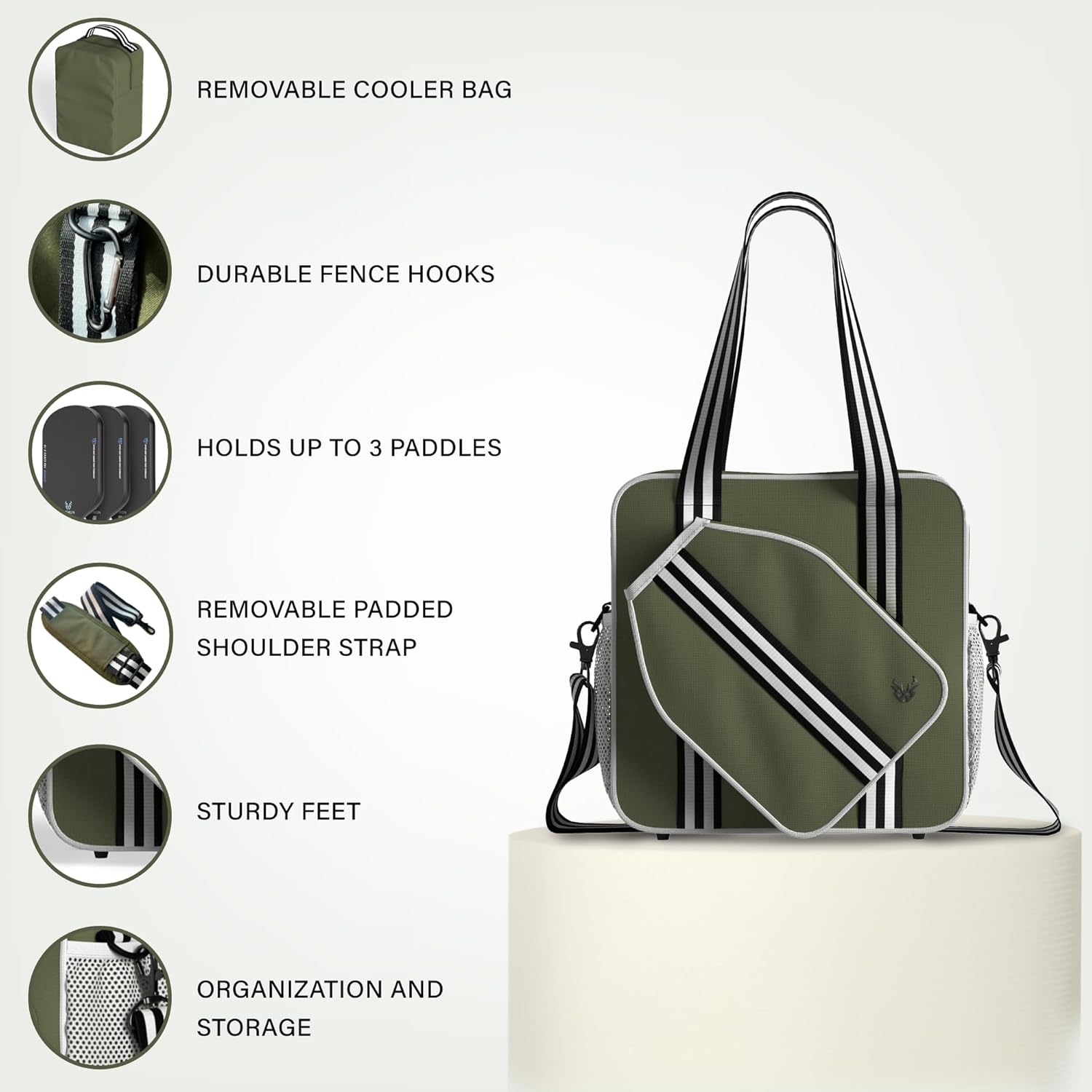 Pickleball Tote Bag - Detachable Cooler & Fence Hooks – Large Sports Bag for Women & Men, Holds Paddles & Balls - Image 4