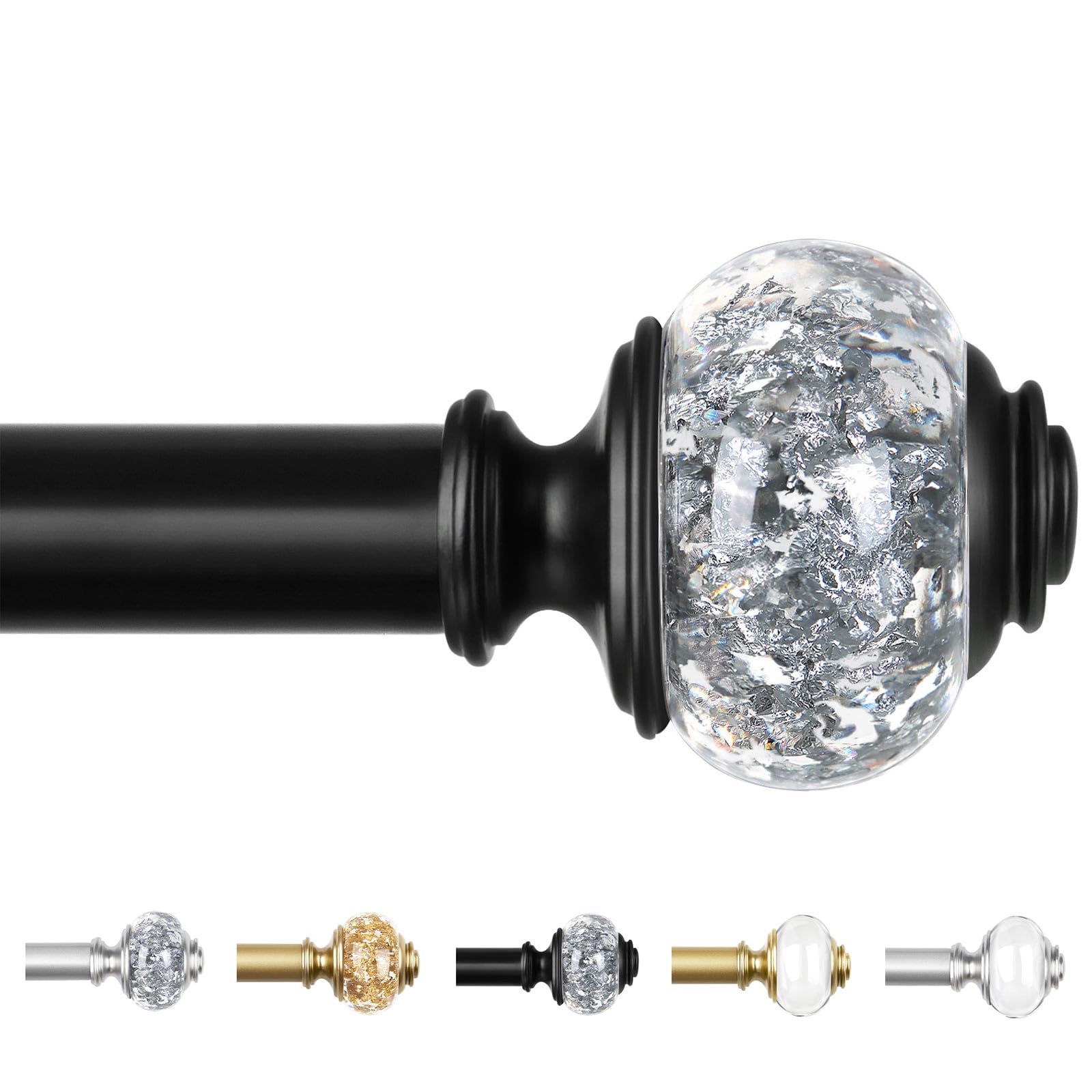 Black Curtain Poles for Eyelet Curtains 80 to 304 cm, USFOOK Long Metal Curtain Pole for Living Room, 22mm Adjustable Curtain Rods with Translucent Finials