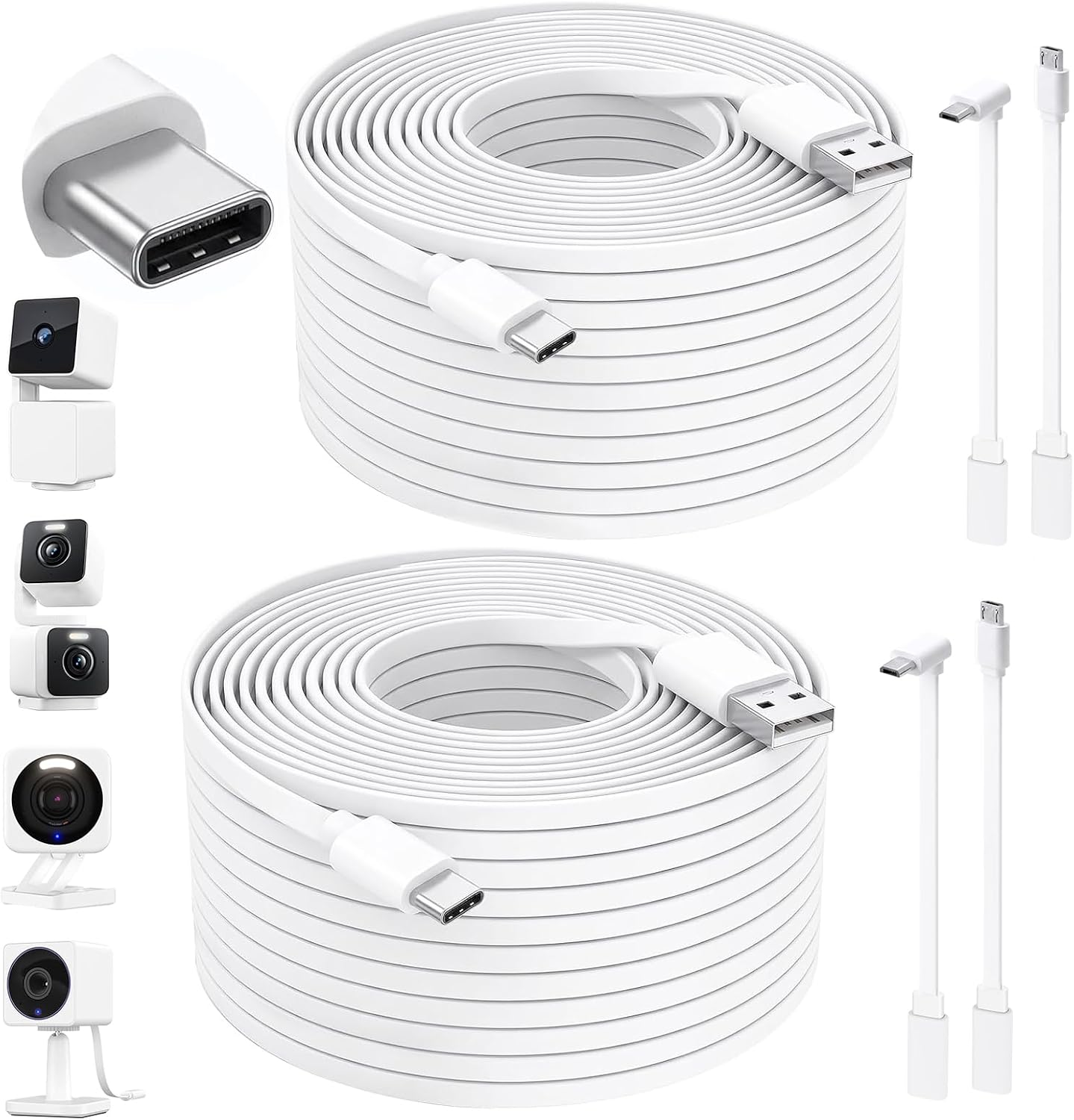 delilyn 2Pack 25FT Power Cable for WYZE Cam Pan V3/V4, Charging Cord with Type C Port for WYZE Solar/Duo Cam Pan, IP67 Waterproof Extension Charging Cable with Micro-USB Connector for WYZE Camera
