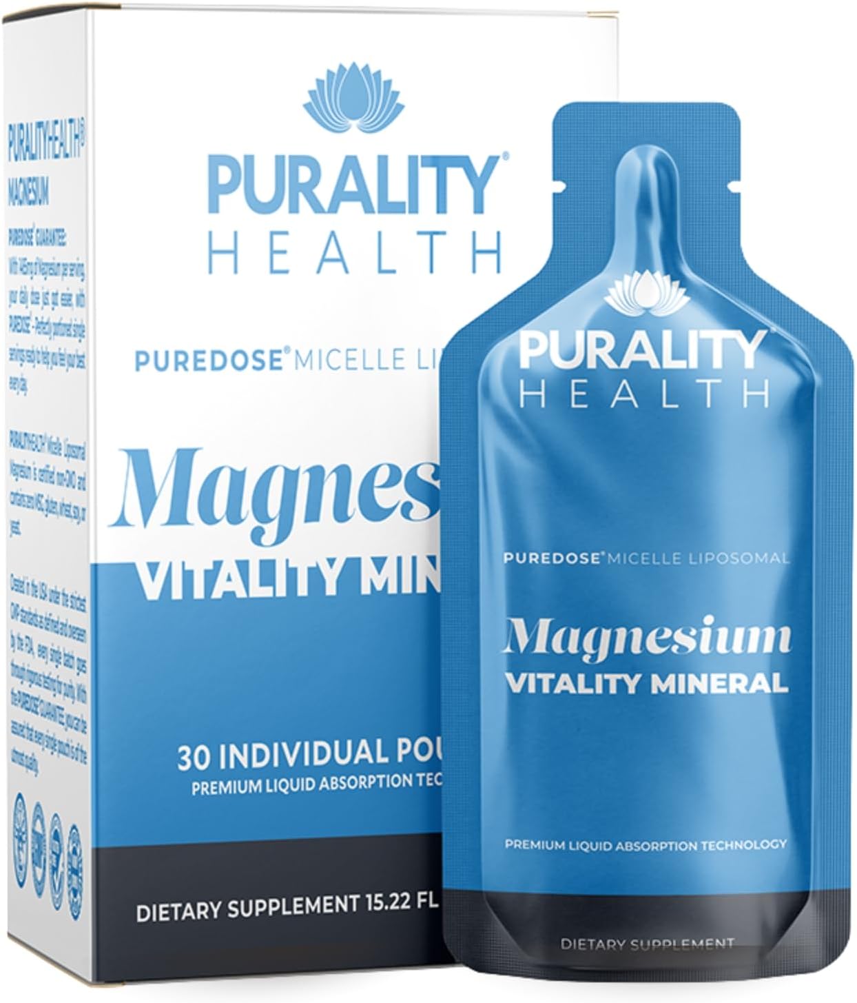 PURALITY HEALTH Micelle Liposomal Magnesium - Enhanced Absorption - Liquid Magnesium Bisglycinate Vitamin Supplement Vegan, Non-GMO, Supplement for Bones, Muscles & Daily Wellness - 30 Days Gel Packs