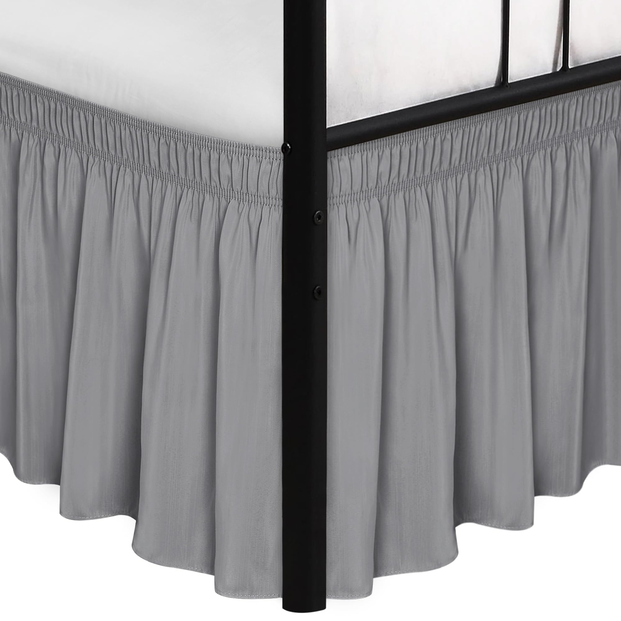 Biscaynebay Wrap Around Bed Skirts with Split Corners for King Beds 18" Drop, Silver Grey Adjustable Elastic Dust Ruffles Easy Fit Wrinkle Resistant Silky Luxurious Fabric Machine Washable