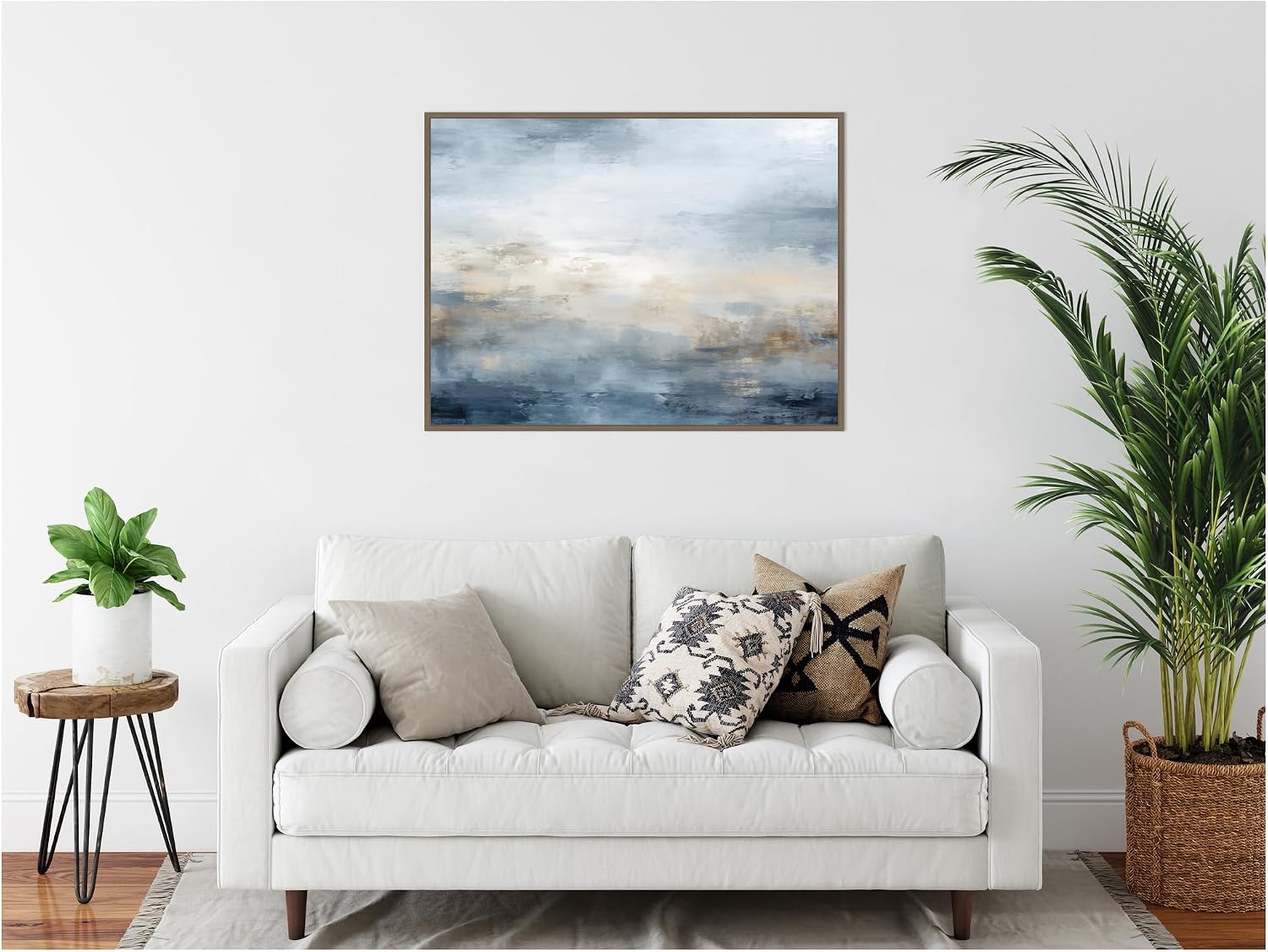 Kate and Laurel Tonal Abstract Oceanic Nautical Serenity Blue Horizontal Framed Canvas Wall Art by The Creative Bunch Studio 42 x 32 Sylvie Dark Gold, Coastal, Abstract, Beach, Landscapes Art for Wall
