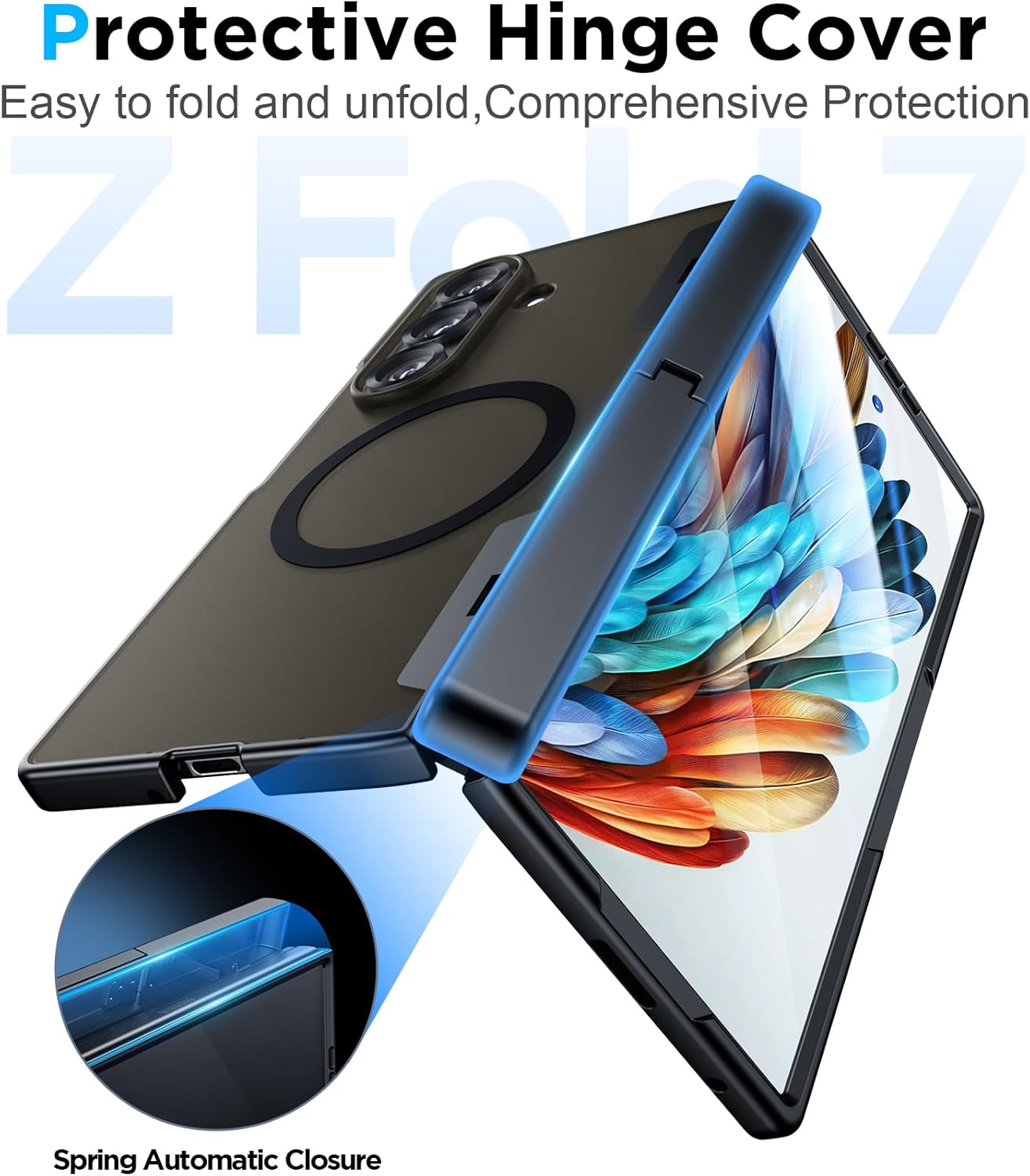 Temdan Magnetic for Samsung Galaxy Z Fold 7 Case,[Compatible with MagSafe][Built-in HD Screen Protector&Invisible Kickstand][Hinge Protection]Translucent Matte Shockproof Phone Case for Z Fold 7,Black - Image 7
