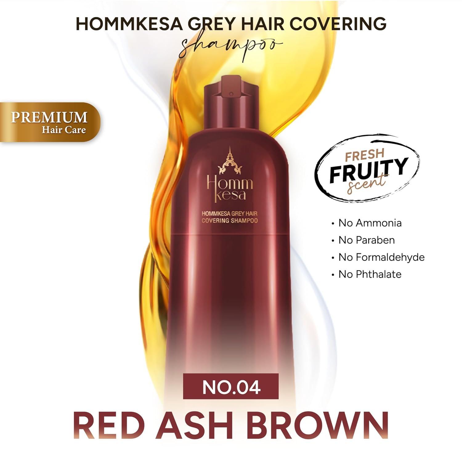 Gray Hair Covering Shampoo | Premium 3-in-1 Hair Dye Shampoo for Gray Hair, Red Ash Brown, 6 Packets