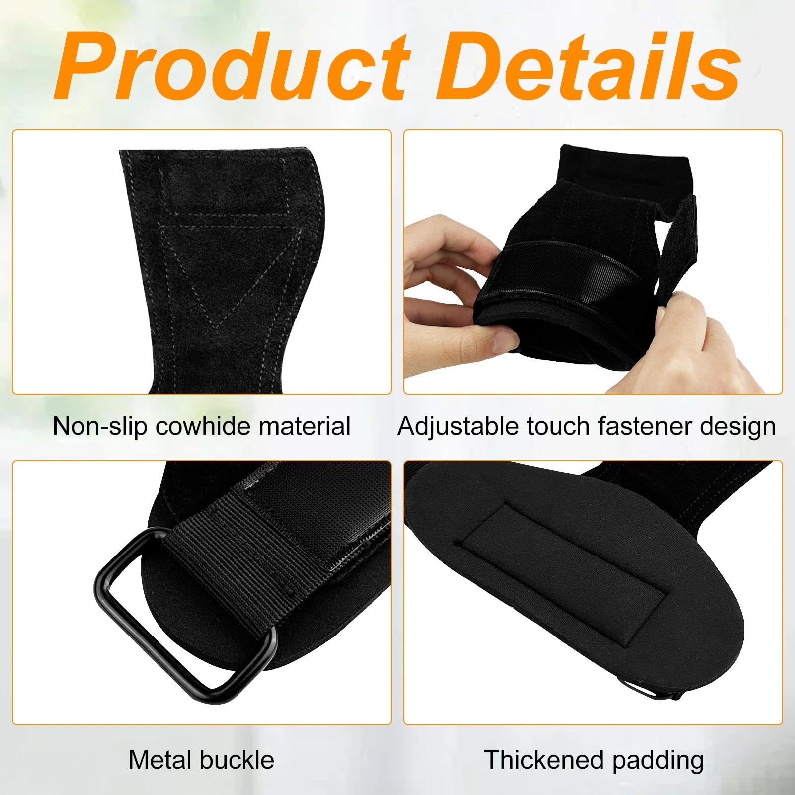 Chiluxendo Nero Straps Palestra, Polsiere Palestra con Imbottite, Fascette Palestra in Pelle, Cinghie Sollevamento Pesi, Fascette Sollevamento Pesi, Cinghie da Polso per Stacchi e Allenamento di Forza