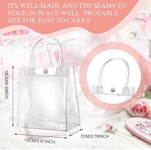 Miniatura 4 de Saintrygo 80 bolsas de regalo pequeñas de PVC, reutilizables, transparentes con asas, mini bolsas de plástico para regalo, compras, bodas,