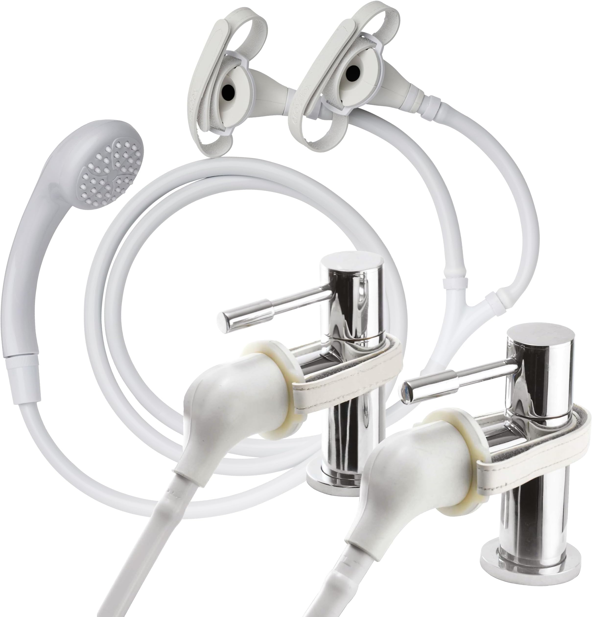 Secura Shower Head and Hose - Easy Install Push On Shower Attachment for Bath Taps with 1750mm Hose Length, Straps to Secure, Rub Clean Nozzles and Compatible with Low or High Pressure Systems