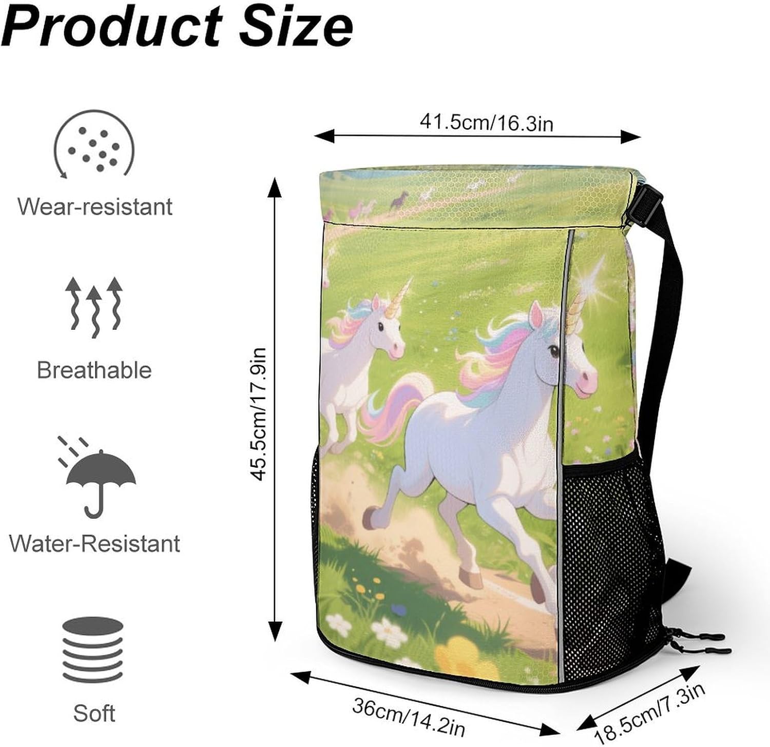 Small Gym Bag Fairy Tale Unicorn Printed Drawstring Gym Bag for Men Lightweight Waterproof Drawstring Backpack for Women with Shoe Compartment for Travel Tourism Work And Fitness