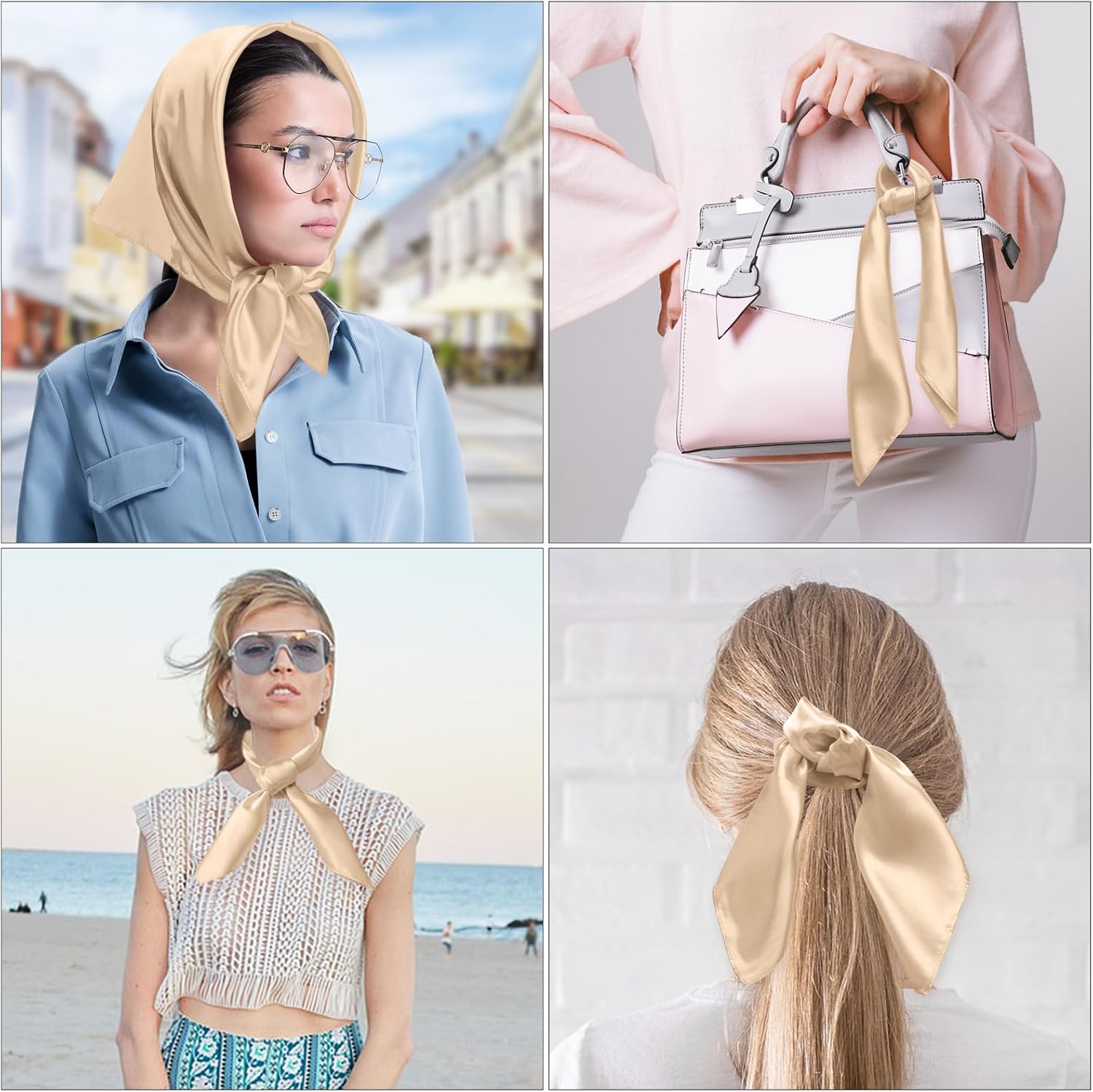 Women Silk Feeling Scarf 23.6'' Solid Color Square Satin Scarf Neck Head Bandana for Halloween Costume Accessory