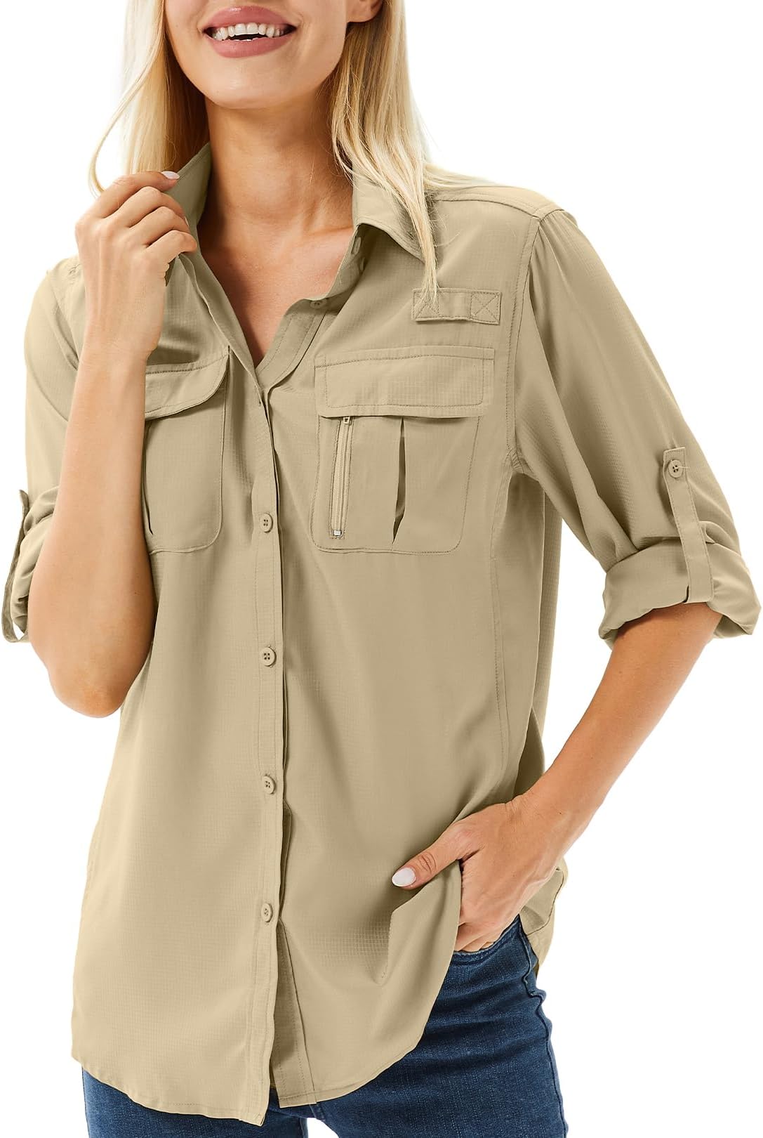 Women's Safari Shirts Long Sleeve Hiking Fishing UV Sun Protection UPF 50+,Quick Dry SPF Breathable Shirts