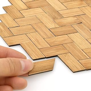 iLAND Varnished Dollhouse Flooring on 1:12 Scale, Dollhouse Floor Boards of Bamboo(Parallelogram 96pcs)