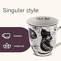 Vista 3 de Karma Gifts - Taza bohemia de 16 onzas con diseño de gato en blanco y negro, bonita taza de café y té, tazas de café de cerámica para mujeres
