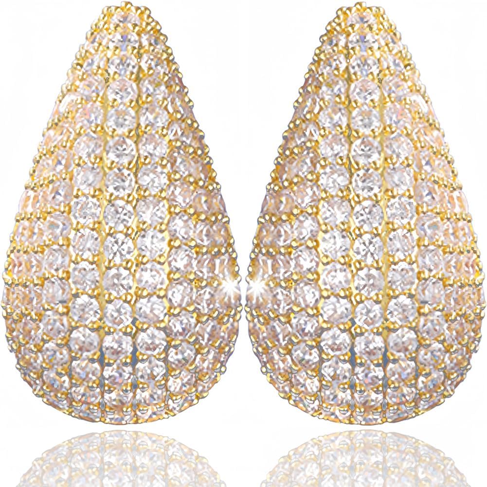 Teardrop Rhinestone Crystal Drop Oversized Earrings for Women 14K Glod Jewelry