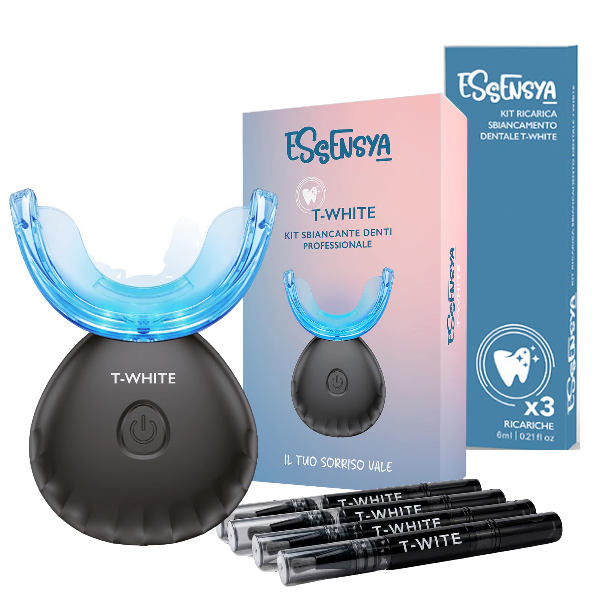 T-White - Kit Sbiancante Denti Professionale - Device + 7 Penne a Gel - Protezione Dentale Prolungata