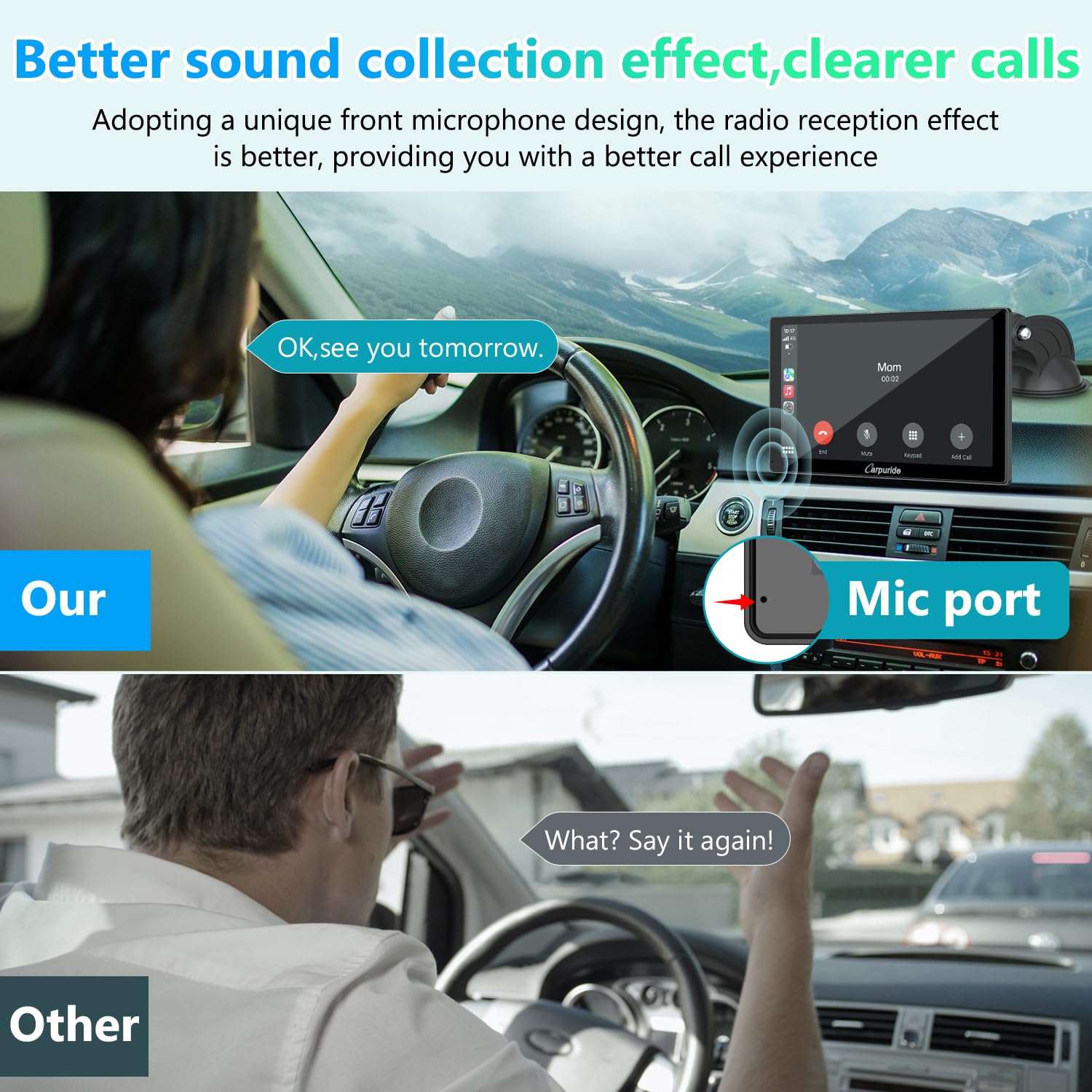 Carpuride V9 Tragbares Autoradio, kabellos Carplay & Android Auto, 9 Zoll 1080P HD-Touchscreen-Radio mit BT 5.0, Mirror Link, Light-Sense-Unterstützung, Wohnmobil