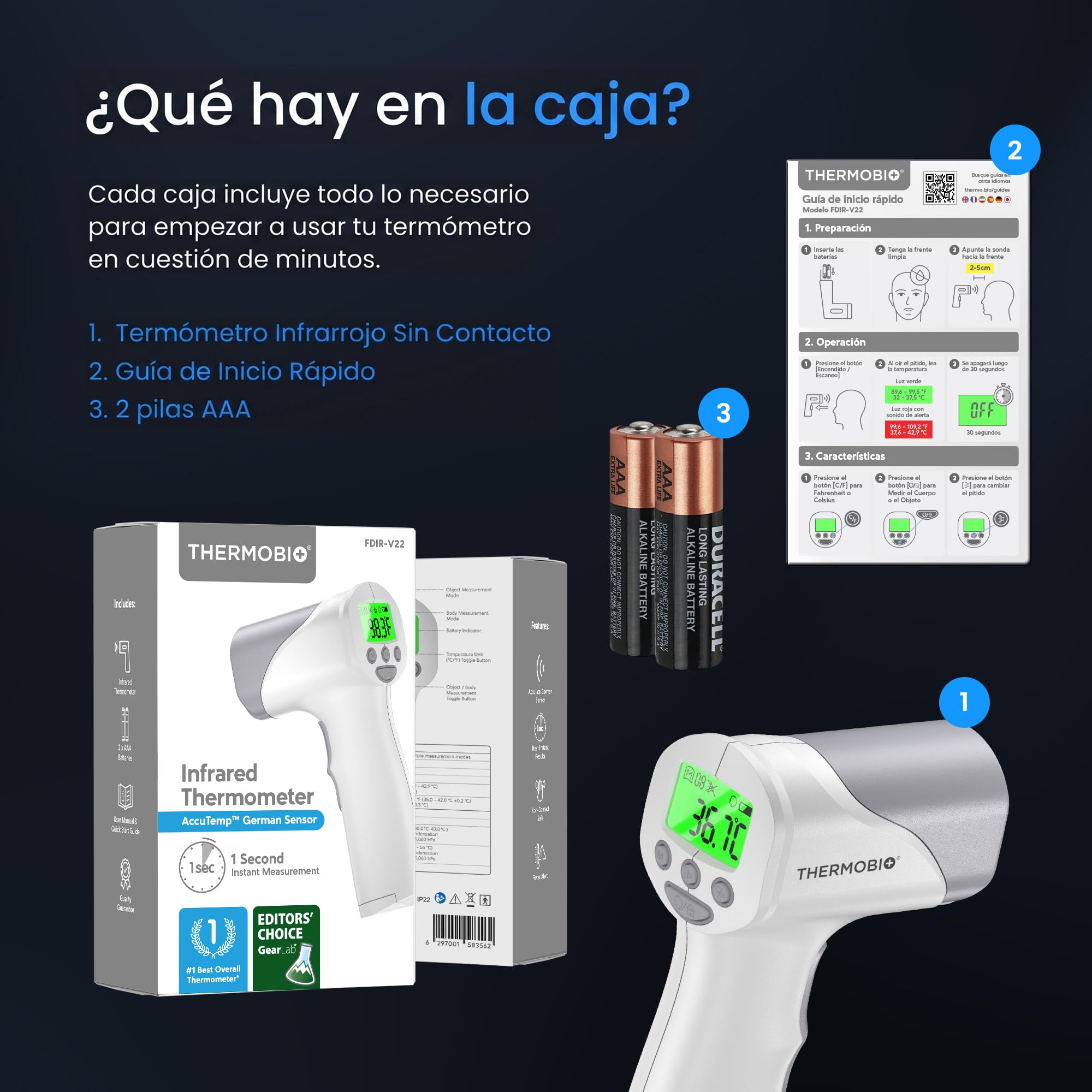 THERMOBIO Termómetro Infrarrojo Frontal Sin Contacto De Grado Médico, Termómetro Digital Tipo Pistola Para Adultos Y Bebés, Resultados Instantáneos En 1 Segundo