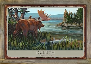 Duluth Minnesota Back End of Moose Rustic Metal Print on Reclaimed Barn Wood from Illustration by Artist Mike Rangner 11.5" x 17.5"