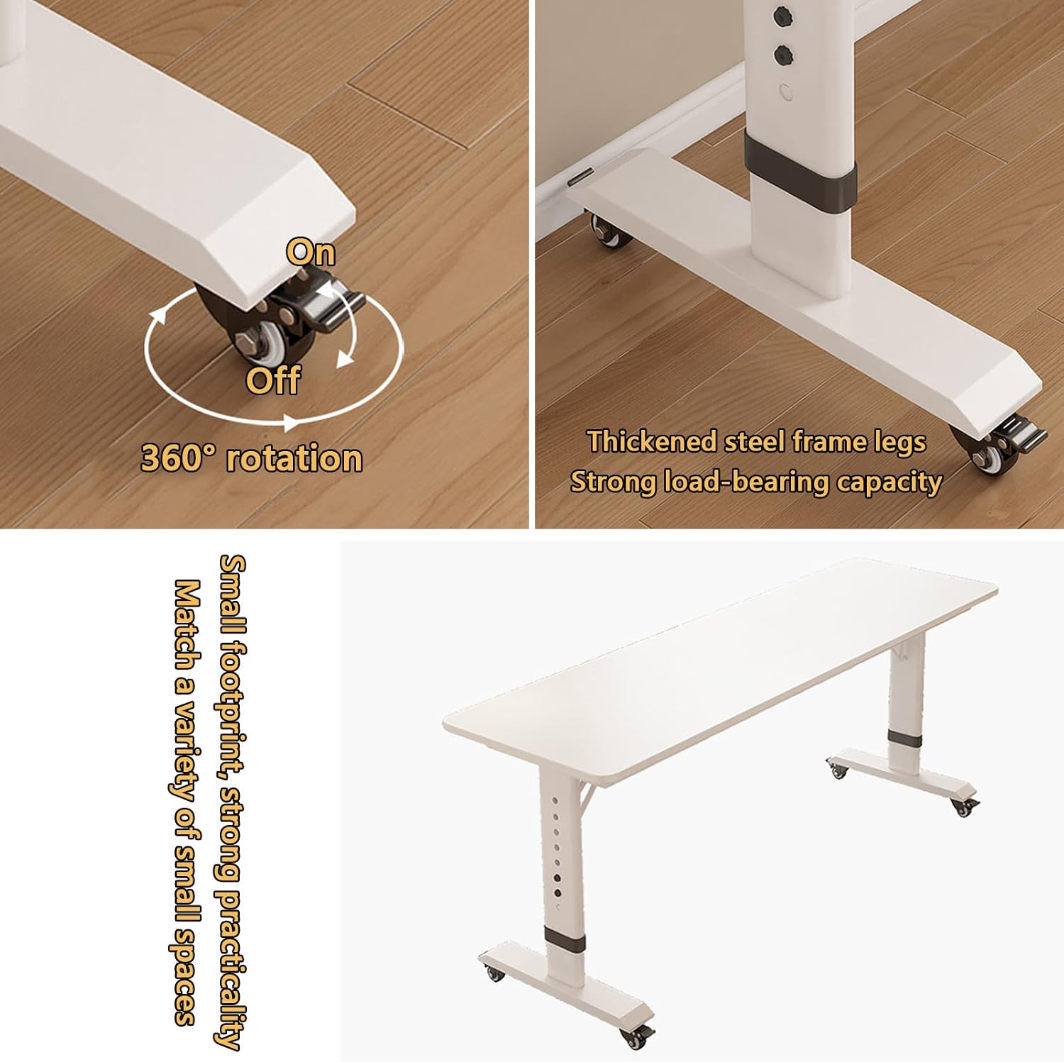 Adjustable Overbed Table with Wheels for King Size Bed Mobile Cross Bed Desk for Anywhere in The Home