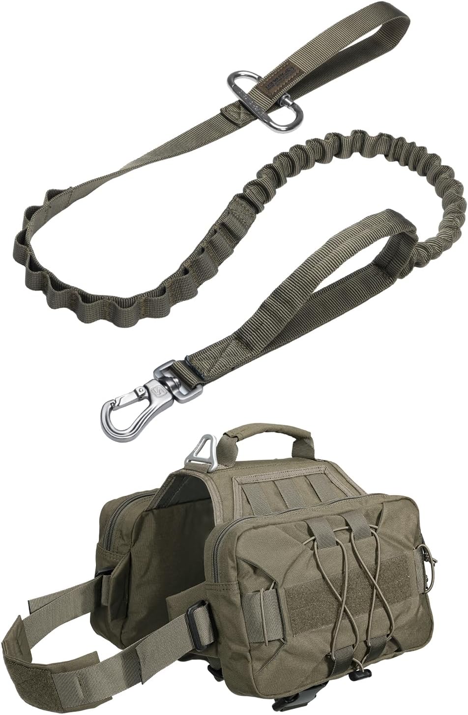 Dog Pack Hound Dog Saddle Bag Backpack with 2 Capacious Side Pockets & Tactical Bungee Leash Military Adjustable Leash Quick Release Elastic Leads Rope