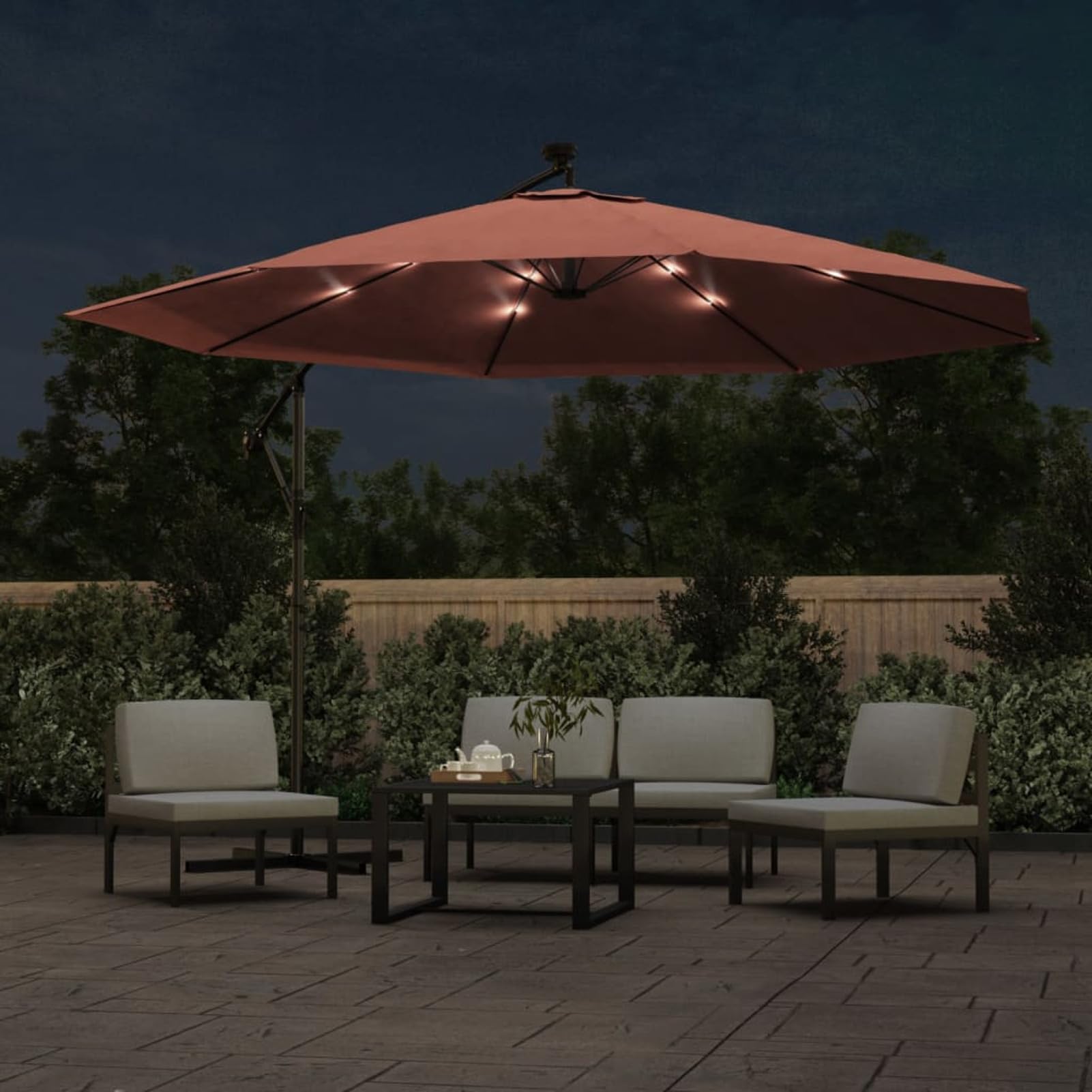 Homgoday Sombrilla de jardín voladiza con Luces LED Terracota 350 cm Sombrilla Terraza Exterior, Sombrilla Jardín Grande Orientable Jardín Parasol Balcón
