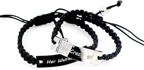 Miniatura 8 de 1 par de pulseras trenzadas Hademade para parejas, pulseras para hombres y mujeres grabadas con "I Love You 3000, God Gave Me You, His Crazy Her