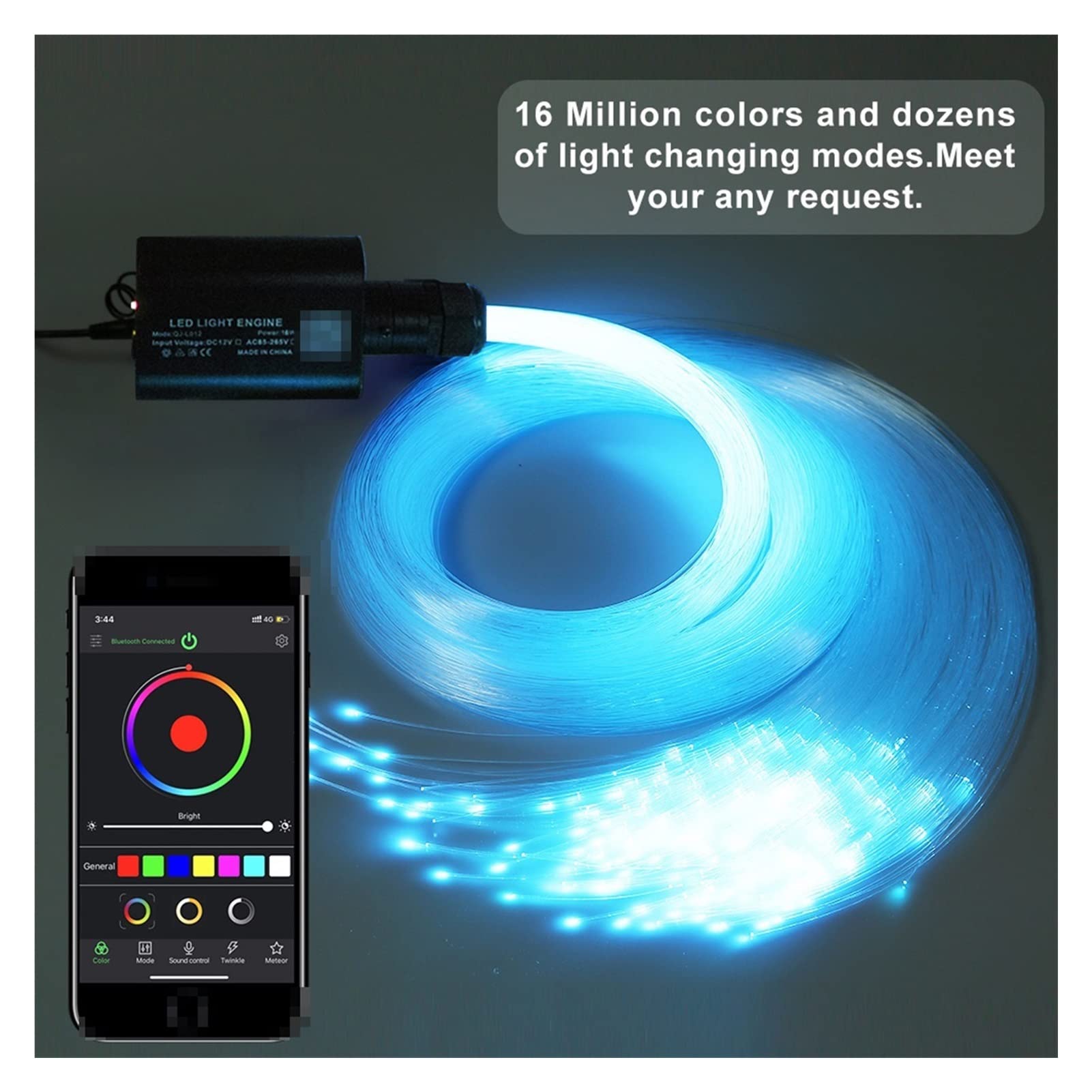 1. 6W LED RGBW. Światłowód Włókno Star Sky Zestaw sufitowy Światło 200 sztuk / 300 400 * 0,7 5mm 2m. Ze smartfonem. Aplikacja Kontroler Bluetooth Wysoka Wydajność(0.75mm 200pcs 2m)