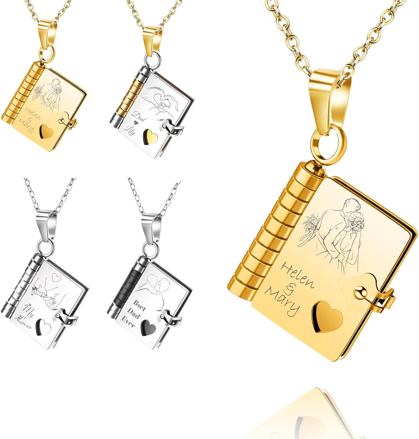 Personalized Book Necklace Custom Openable Multi Layer Book Jewelry Customized Adjustable Necklaces To My Daughters from Mom and Dad Book Necklace