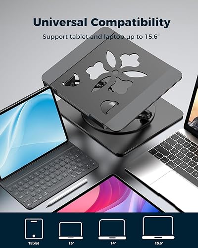 Miniatura 8 de Soporte ajustable para computadora de escritorio - Elevador portátil para laptop con base giratoria, soporte plegable de aluminio para computadora