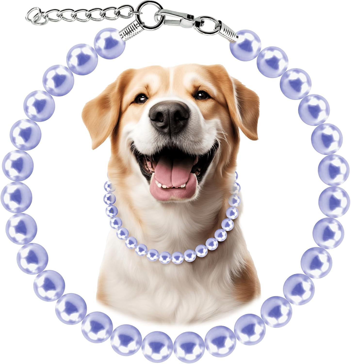 Chunky Pearl Dog Necklace (Beads 19mm) with Strong Stainless Steel Wire Rope, Elegant Adjustable Pearl Collar Jewellery Accessories for Large Dogs