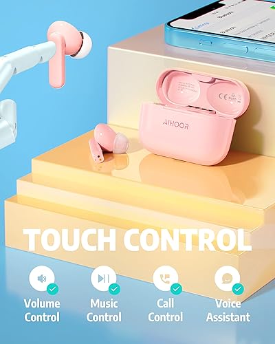 Miniatura 6 de AIHOOR A4ANC - Auriculares inalámbricos híbridos con cancelación activa de ruido con 6 micrófonos (ENC) llamadas mejoradas, graves profundos