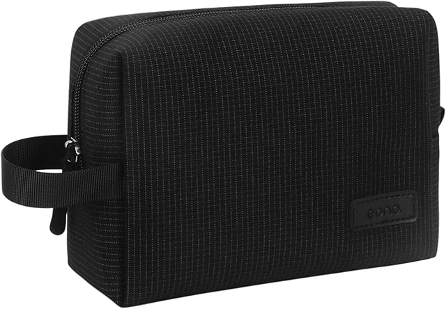 Amazon Brand - Eono Toiletry Bag, Makeup Cosmetic Organizer - Zipper Pouch Travel Toiletry Wash Bag Lightweight and Waterproof Cosmetic Bag - Toiletries Bag with Handle for Women and Girls - Black