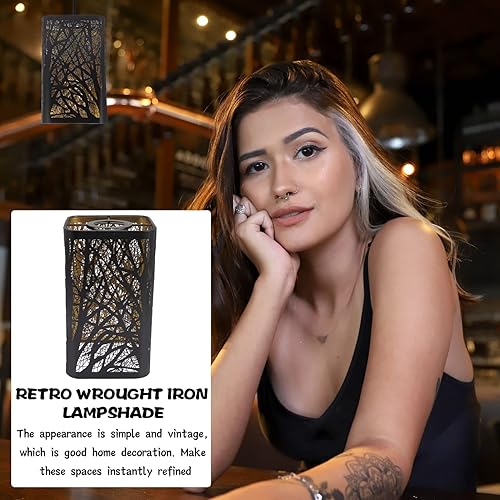 Miniatura 8 de Sombras de lámpara de sombra de árbol, pantalla de lámpara E27 ahuecada de metal, pantalla cuadrada de iluminación de bosque, cubierta de lámpara de