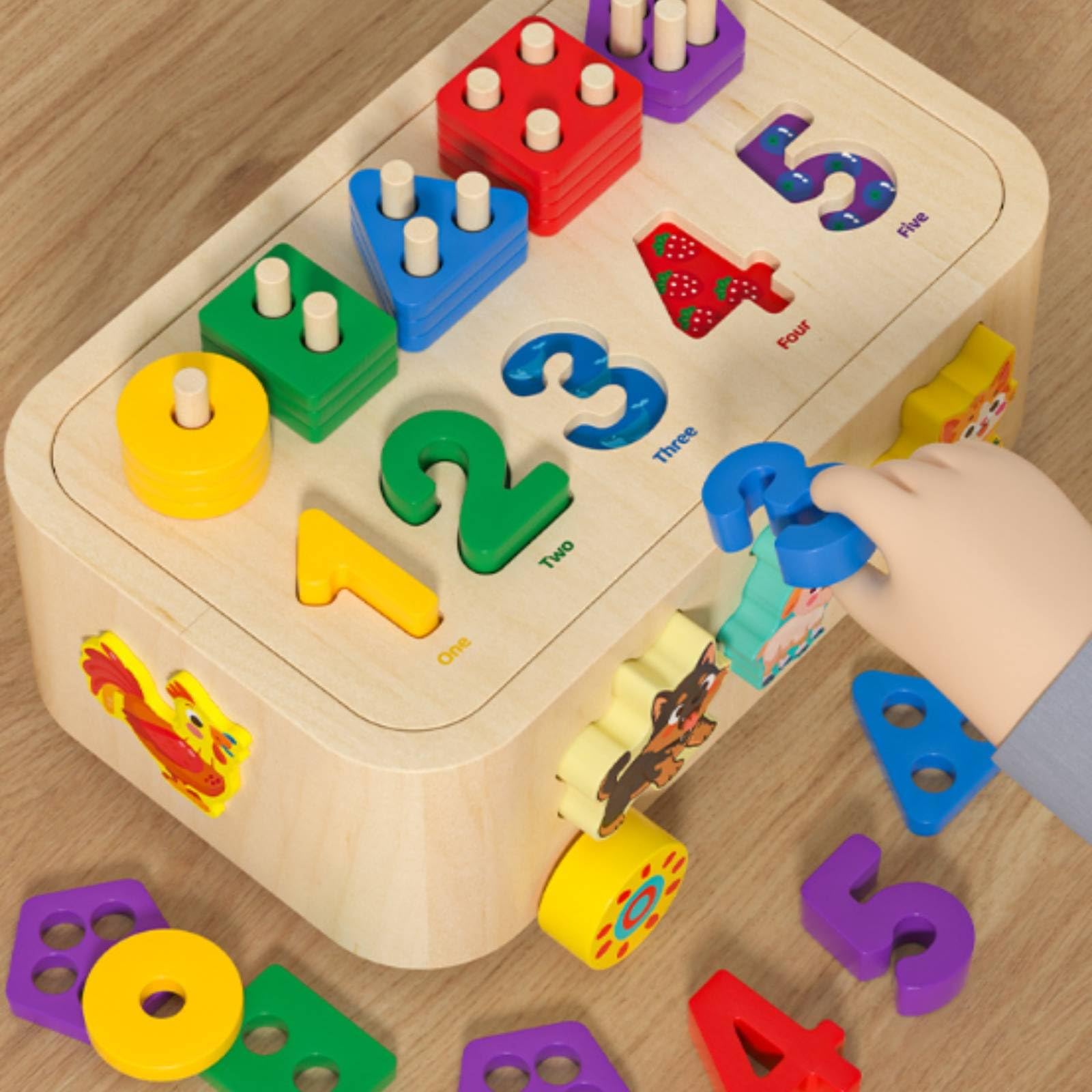Amagogo Spielzeug Auto Sortierspiel Lernblöcke Zahlensteck Spiel Geometrische Bausteine pflöcke Tierbilder Problemlösung Förderung für